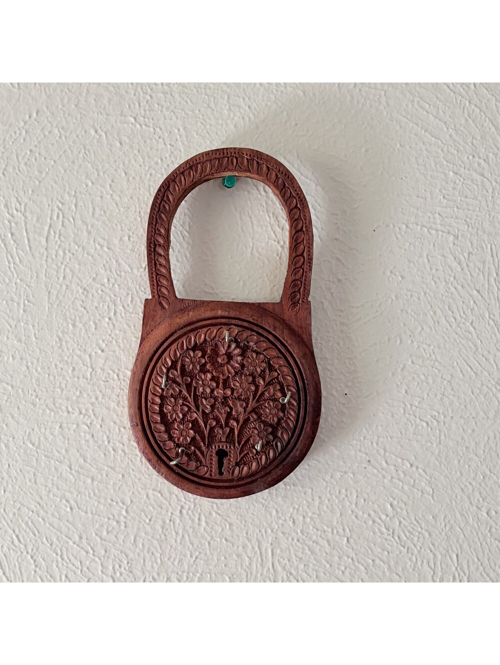 Vintage Handcrafted Key Chain Holder Wooden Decorative Padlock